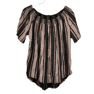 LOFT Smocked Blouse in Black and Tan